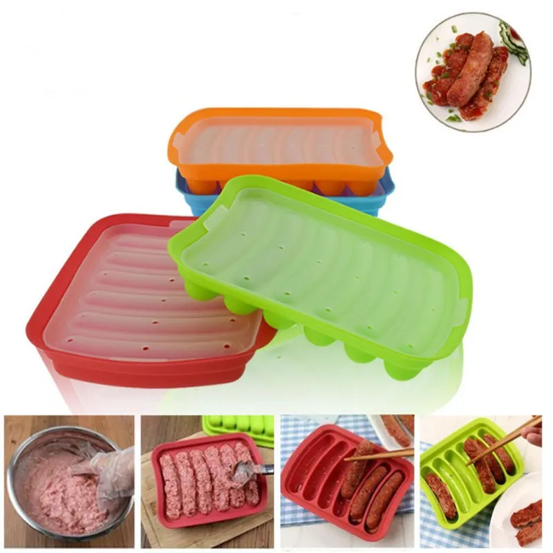 

Sausage Mold Maker DIY Silicone Burger Hot Dog Maker Mould 6 Grid Patty Makers Microwave Oven Safe Kitchen Gadgets Meat Tools