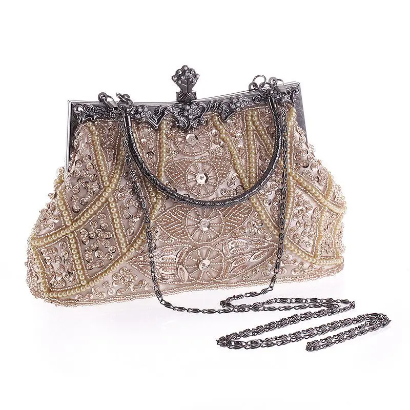 

Diamond String Beaded Embroidered Evening Bags Vintage Clutch Female Phone Purse Banquet Wedding Bridal Gifts Dress Handbags