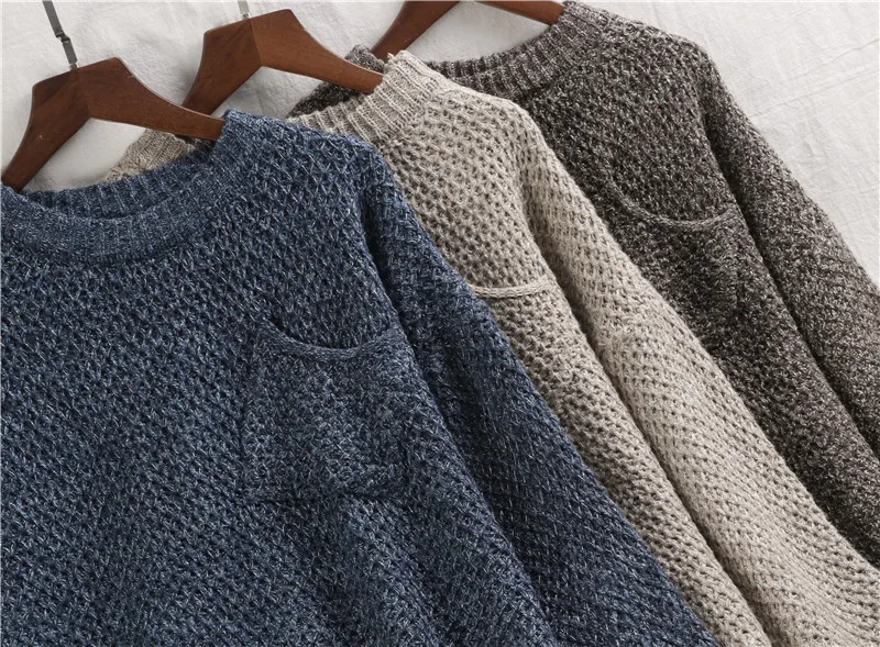 Hirsionsan женский свитер, Осень-зима, блестящий пуловер с люрексом, с карманом, Одноцветный, Вязанный свитер,, Свободная трикотажная одежда для женщин