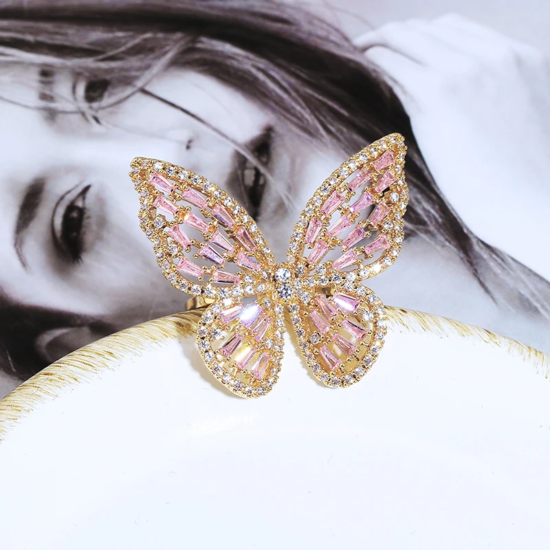 

janekelly Luxury Fashion Adjustable Cubic Zirconia Hollow Butterfly Shape Women Party Jewelry Gift