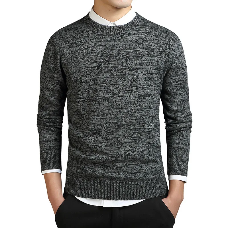 New Autumn Japanese Harajuku Contracted Style Fashion Knitted Men's Full Sleeves Sweaters Casual O-Neck Cotton Pullovers Sweater - Цвет: Dark Grey-Black