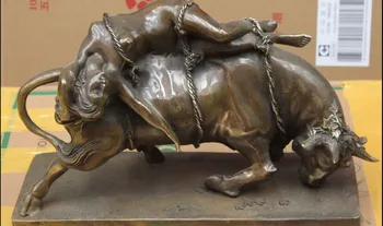 

xd 002176 16" Chinese Bronze Collection Oxen Cattle Carrying Belle Women Statue Sculpture