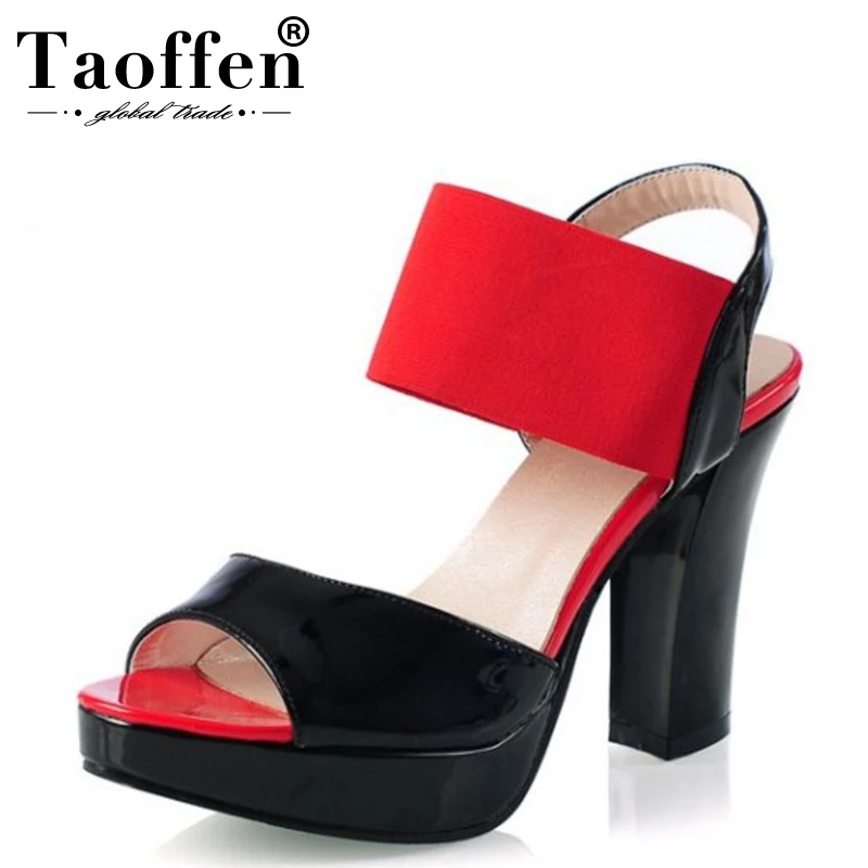 Acheter TAOFFEN Taille 30 46 Haute Talon Sandales Femmes Stretch Tissus Élastique Bande Cheville Sangles Bout Ouvert Plate Forme Chaussures Femme partie Footwea