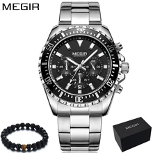 Megir кварцевые часы с хронографом для мужчин, модные мужские часы, Топ бренд класса люкс, 24 часа, сталь, под платье, спортивные наручные часы, Relogio Masculino