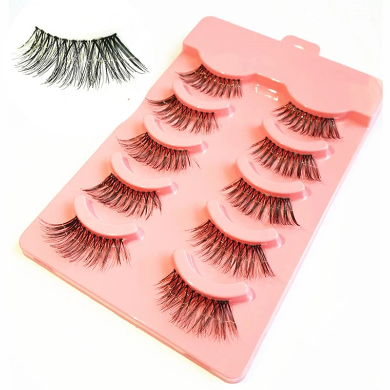 

YOKPN Winged Half False Eyelashes Natural Long Messy Eye Lashes Makeup Tools Pure Hand Made Fake Eyelash Red Box 5 Pairs