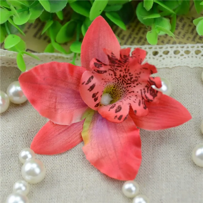 10 шт./лот 7,5 см Орхидея шелк искусственный цветок голова для украшения свадьбы DIY ВЕНОК подарок Скрапбукинг Ремесло поддельный цветок - Цвет: red