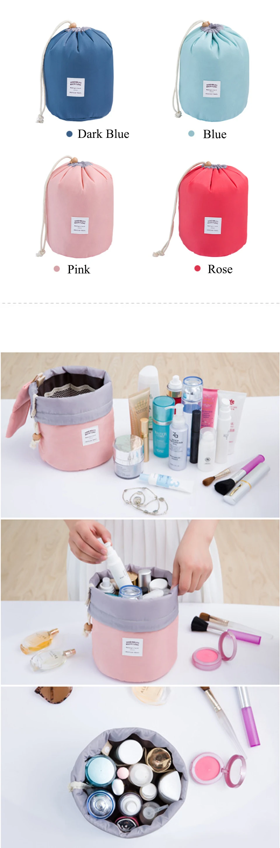 GABWE Женская круглая водонепроницаемая сумка для макияжа в путешествии Органайзер сумка для косметики женская хранение туалетных принадлежностей большая емкость
