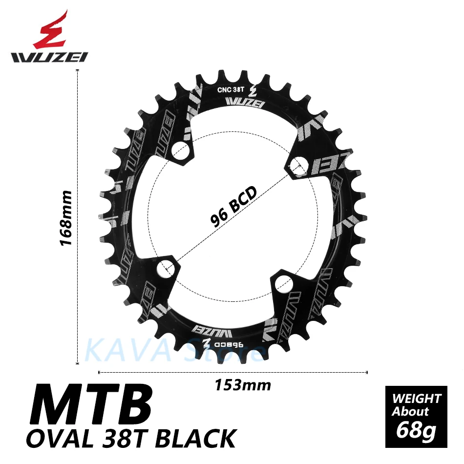 Wuzei 96BCD Круглый/Овальный 32/34/36/38T MTB горный велосипед велосипедная Звездочка для shimano ALIVIO M672 M782 M4000 M4050 GX рукоятки - Цвет: Oval Black 38T