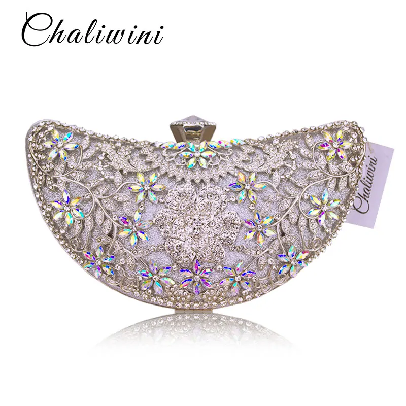 Chaliwini, Классический женский клатч, вечерняя сумка, открытая, металлическая, свадебная, с блестками, сумка на плечо, для выпускного, для невесты, с кристаллами, сумочка, кошельки
