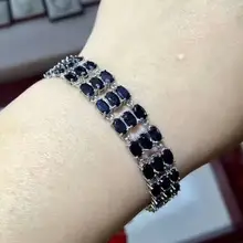 Натуральный черный голубой Сапфировый Браслет натуральный драгоценный камень браслет 925 серебряный браслет Роскошный большой массив женские вечерние ювелирные изделия подарок