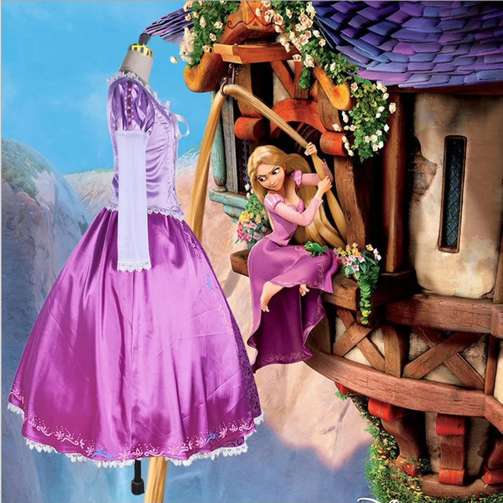 Взрослый Рапунцель, косплей костюм Принцесса Рапунцель принцессы Софии; Детский костюм на Хеллоуин для женщин длинные карнавальный костюм вечернее платье для девочек