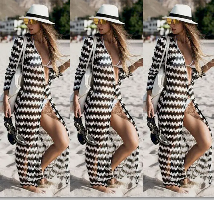 Для женщин женские летние модные пляжные вечерние Boho Maxi шифоновая Для женщин пляжные костюмы Cover Ups See-through v-образным вырезом с длинным
