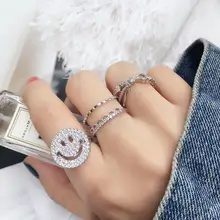 Корейский дизайн Блестящий смайлик Циркон Кристалл кольцо Круглый обручальное свадебное кольцо для женщин и девочек bijoux подарок