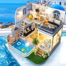 Милый семейный дом Diy кукольный домик синий отпечаток креативный День Святого Валентина подарок на день рождения женская модель ручной сборки