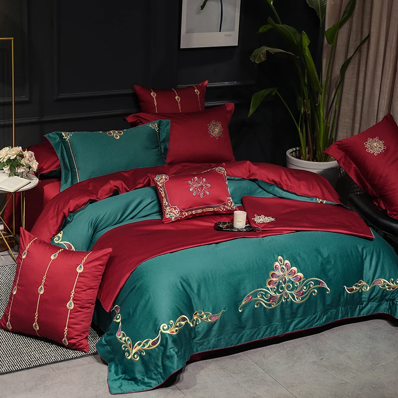 Waliicorners 4/7pcs Luxury Egyptian cotton bed linen sheets Royal Embroidery Bedding Set duvet covers India style bedclothes 9 KG0B2624
