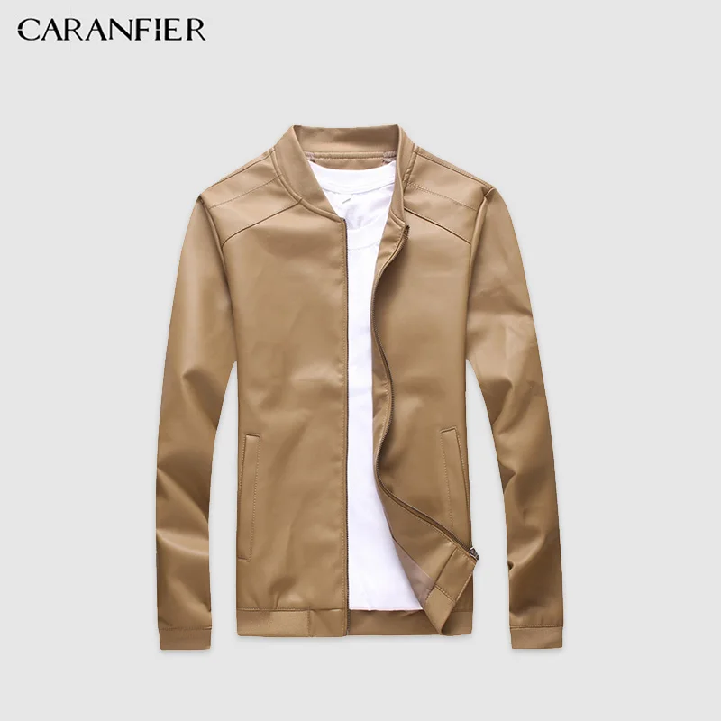 

CARANFIER Mens Leather Jackets PU Faux Spring Fall Thin Coats Biker Punk Motorcycle Male Classic Jacket Stand Collar Zippers