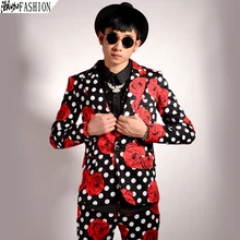 Стиль Мужская мода в горошек цветок Тонкий костюм Корейская версия мужской для певицы для сцены костюм блейзеры