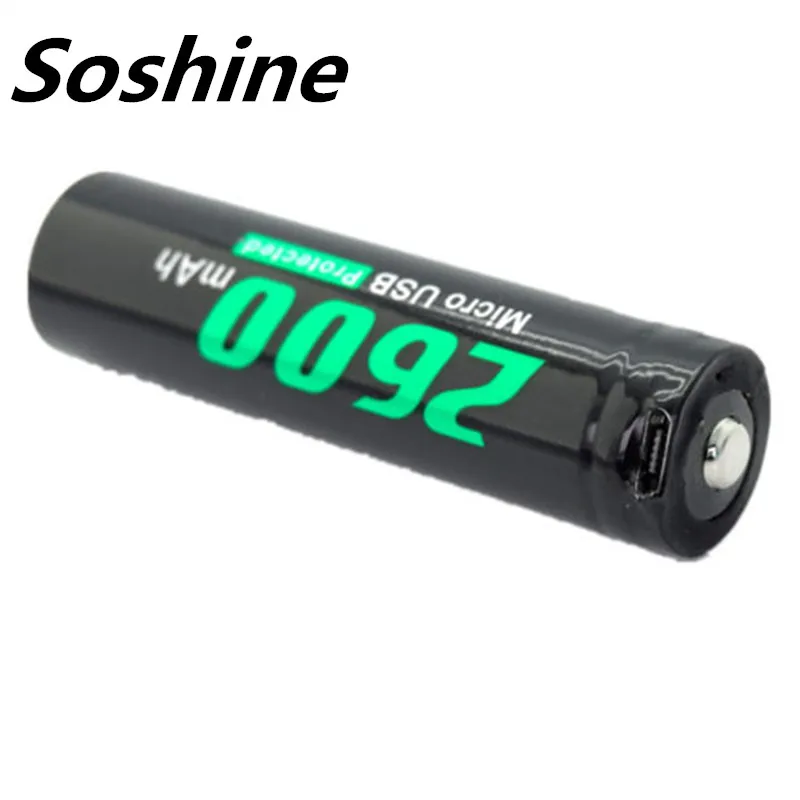 

Soshine 3.7V 9.62WH NCR18650 2600mAh Li-ion Rechargeable Battery with Micro USB Protected and DC-Charging Intelligent Cell