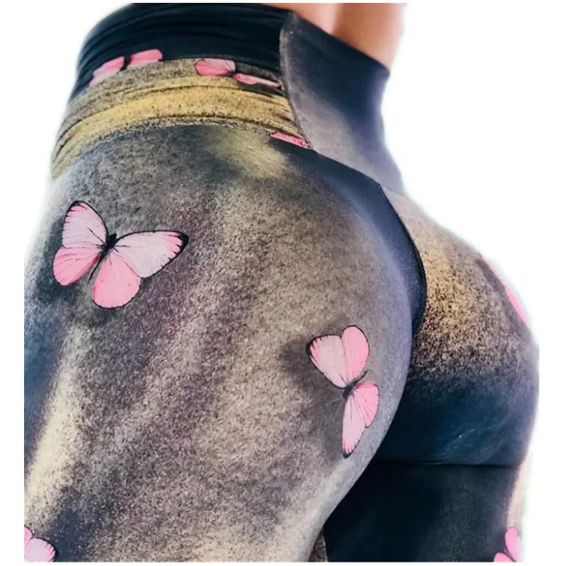 

[AoSheng] Butterfly Women Leggings Push Up Sportswear High Waist Workout Leggings Femme Women Elastic Leggings Women Work Out