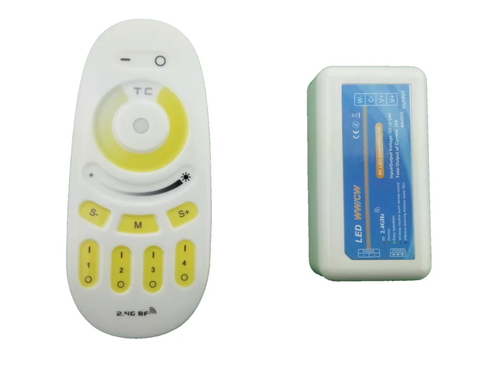 

Kingneonlux 4 Zone 2.4G color temperature controller 2 channel 6A/CH DC12-24V 12V<144W 24V<288W