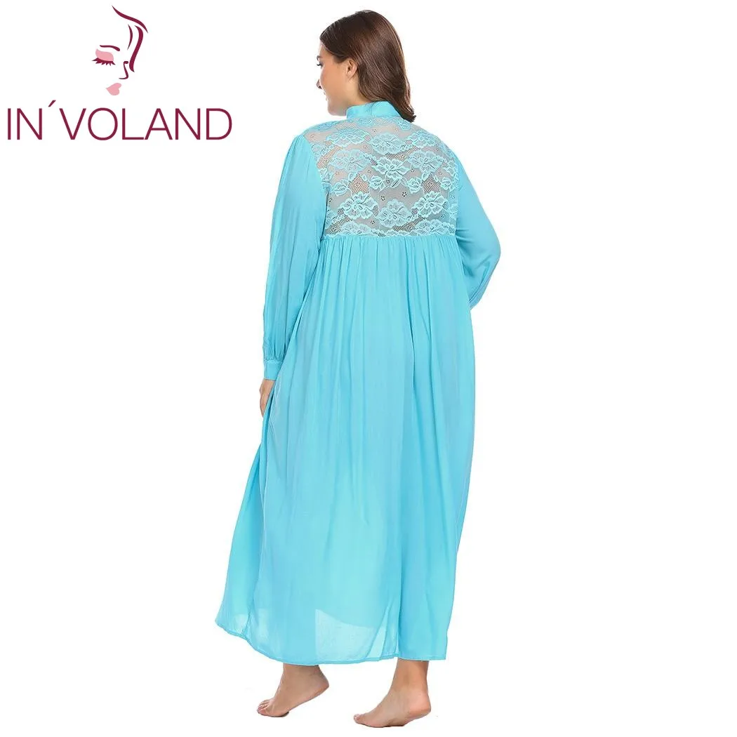 IN'VOLAND Women Sleepshirts Sleepwear Lounge Plus Size XL-5XL Lace Patchwork Loose Long Large Gown Nightgown Female Sleep Dress