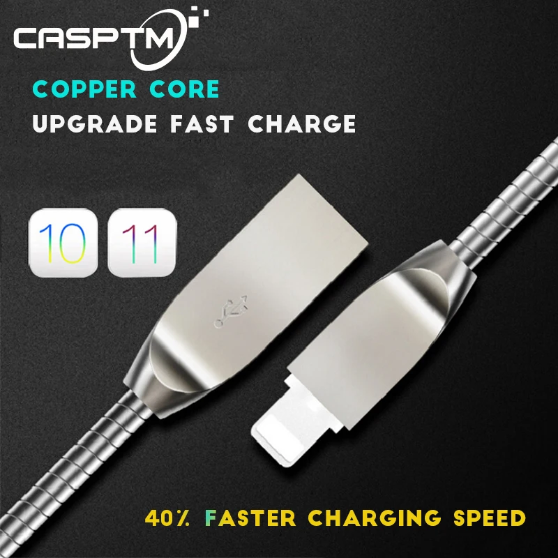 

CASPTM Spring Double-sided Zinc Alloy IOS USB Cable Durable 2.4A Fast Charging Micro USB Data Cable For iPhone X 8 7 6 6S Plus