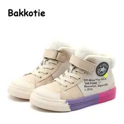Bakkotie зимние для маленьких мальчиков высокие спортивные кроссовки детская обувь из натуральной кожи детские повседневные кроссовки для