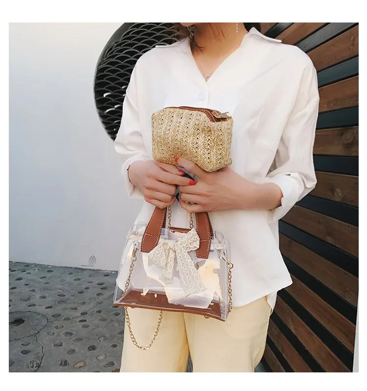 Летняя модная новая сумка высокого качества из ПВХ Прозрачная женская сумка Милая квадратная сумка для телефона с принтом букв сумка на плечо с цепочкой qq134