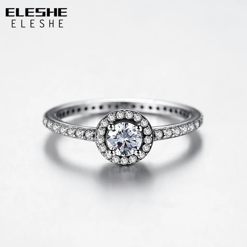 ELESHE Top Quality Classic CZ Cubic Zirconia Wedding Ring With 4 Prongs Silver Round Finger Rings for Women Female Wholesale