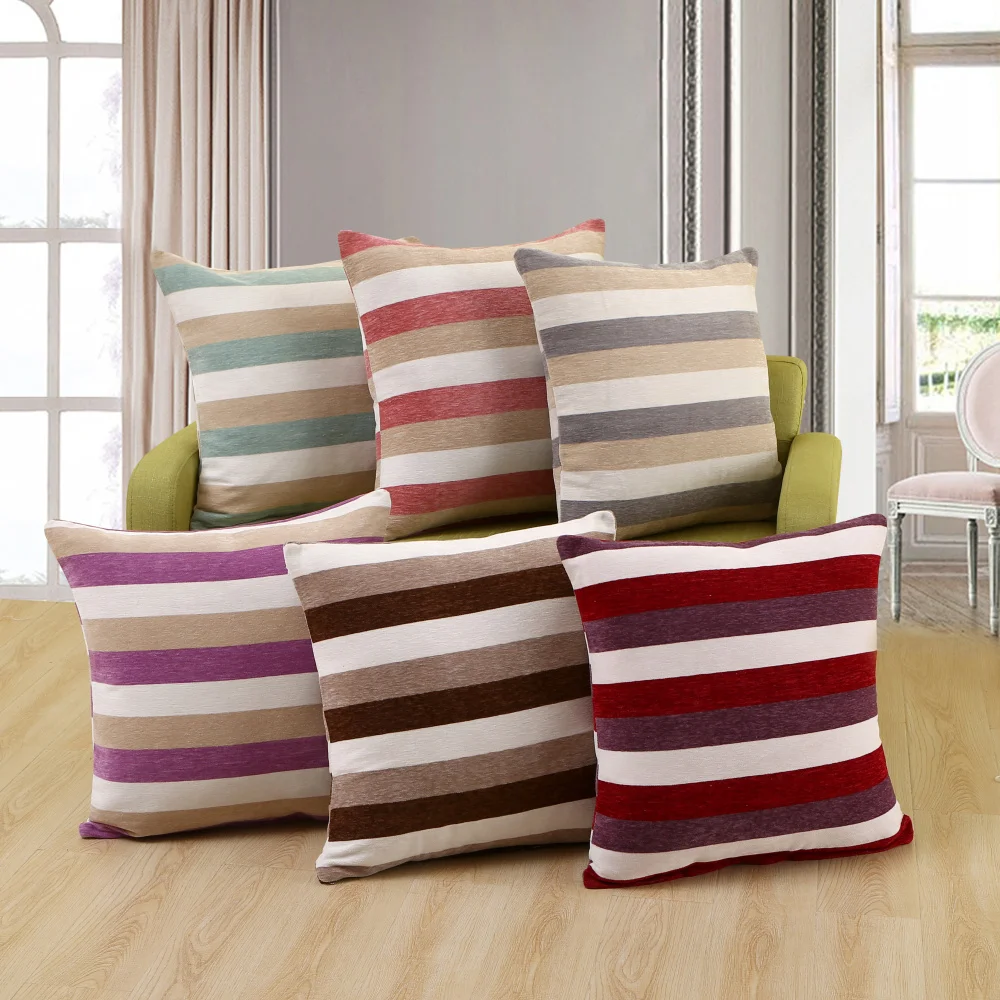 Strip pattern flocked sofa throw pillow case 45x45/55x55cm chenille fabric cushion cover