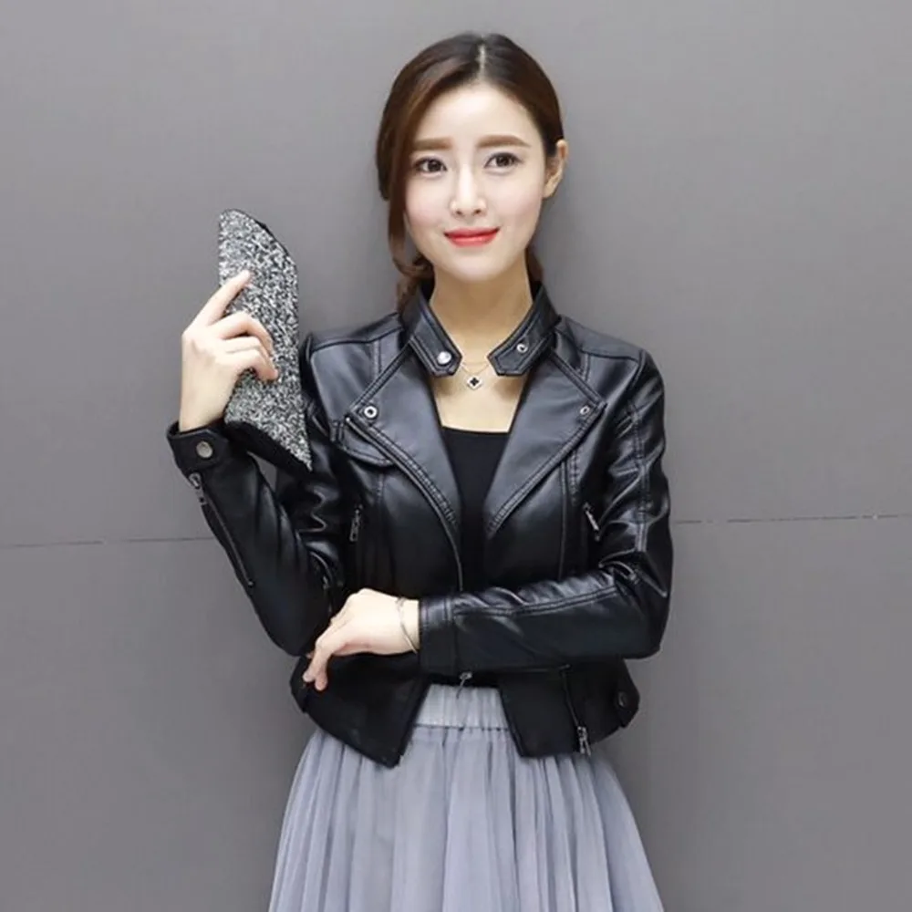 Розовый белый кожаный женский студенческий короткий приталенный весенне ...