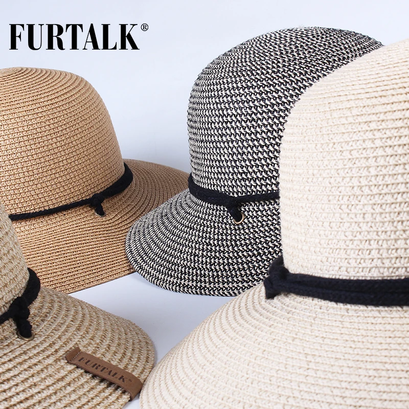 FURTALK летняя шляпа для женщин соломенная Панама защиты от солнца девочек пляжные