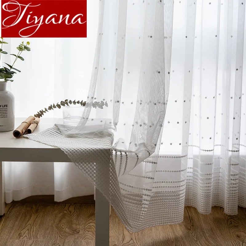

White Dot Curtain Sheer Fabric for Living Room Embrodery Tulle Drape Kitchen Window Bedroom Rideau Blinds Panel M092#30