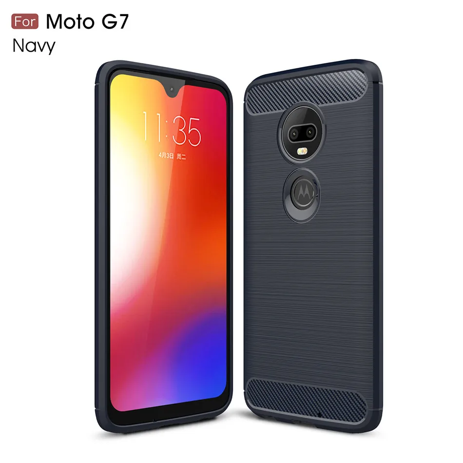 Силиконовый чехол для Moto G7 power G7 Play G6 Plus, ударопрочный чехол из углеродного волокна, мягкий чехол из ТПУ для телефона Moto G7 power Case - Цвет: Синий