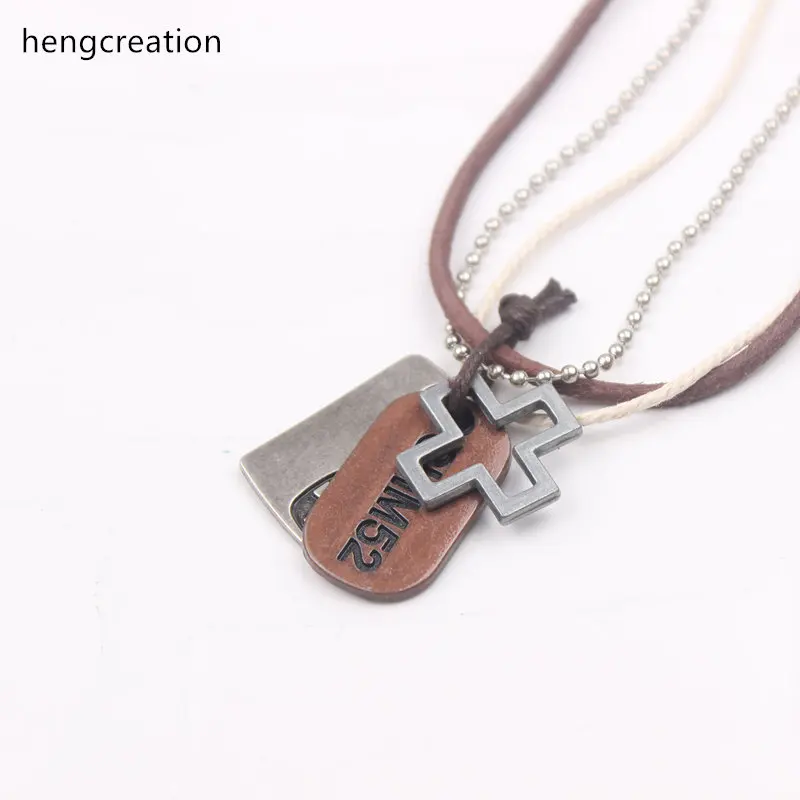 hengcreation cowhide leather male pendent necklace handmade real cow
