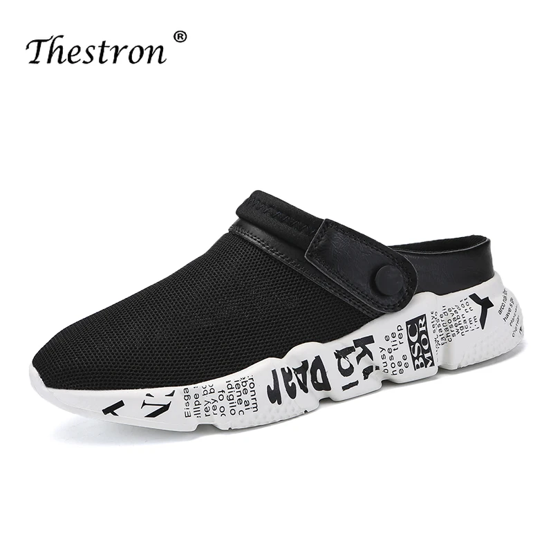 Designer Summer Men Sandals For Garden Breathable Men Air Mesh Shoes Dark Blue  Male Beach Sandals Super Light Men Slippers