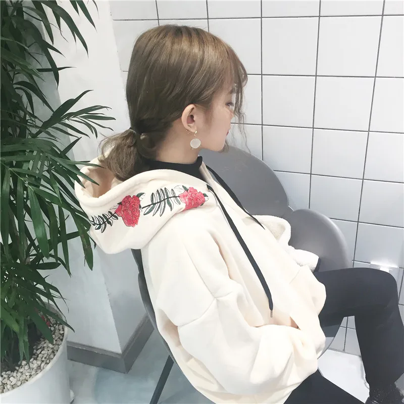 Buy Rose embroidery hoodie harajuku boyfriend style