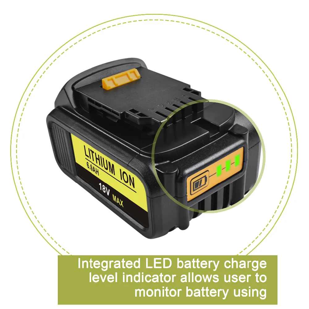 Batcool 1pcs6000mAh 18В для Dewalt батарея электроинструмента DCB180 DCB181 DCB182 DCB201 2 DCB200 DCB204