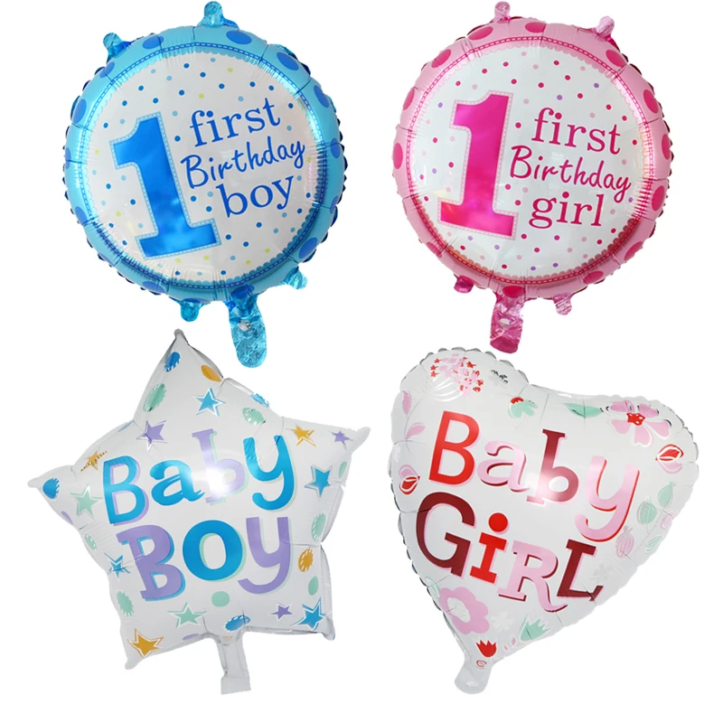 Детский 1 й набор воздушных шаров на день рождения розовый и голубой номер фольга