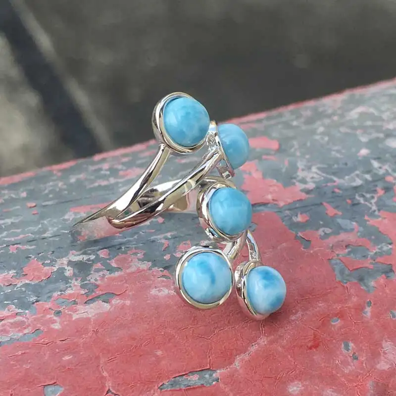 CSJ натуральное голубое кольцо с ларимаром, Стерлинговое Серебро, синий Larimar, хорошее ювелирное изделие, свадебные, Обручальные, вечерние, для женщин, подарок для леди