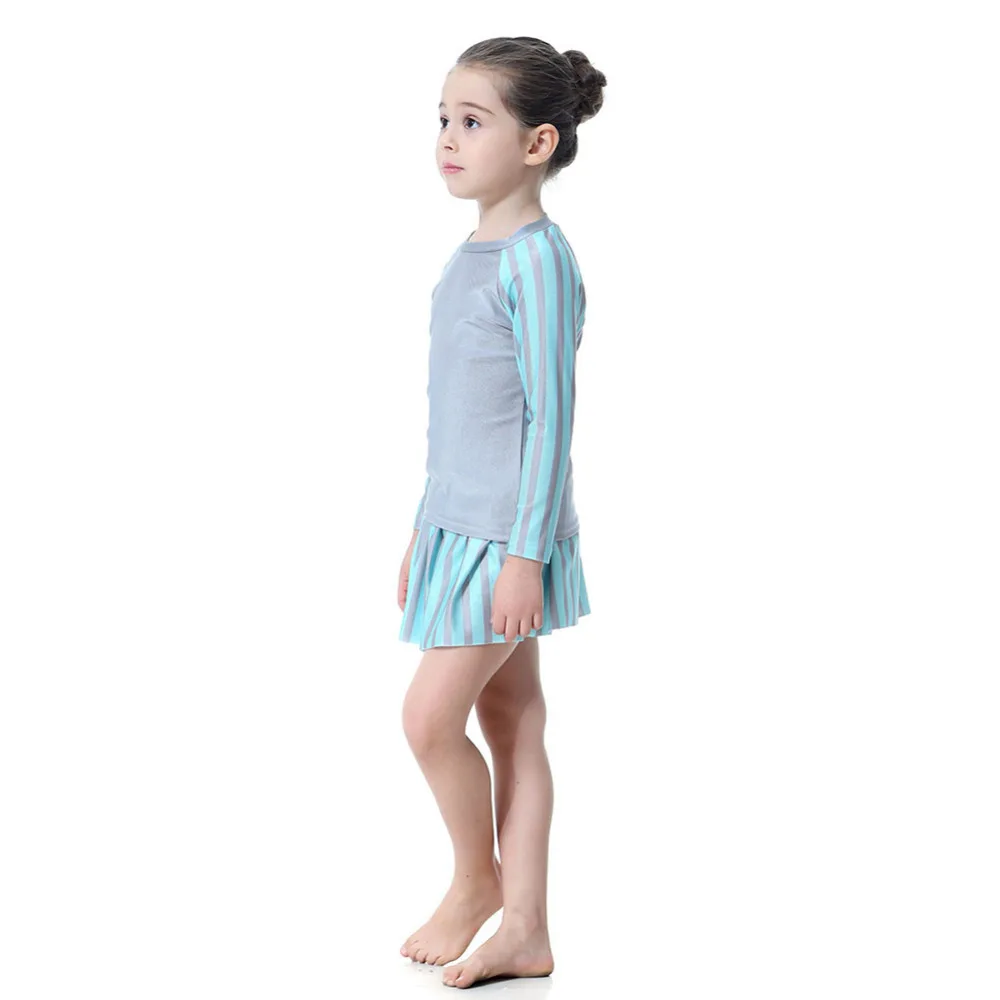 Цельный купальник в полоску для девочек купальный комплект детей мусульманский
