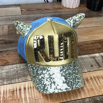 MAERSHEI Горячие блёстки уха шапки Дети Snapback Бейсбол кепки с ушками смешные шляпы весна лето хип хоп для мальчиков и девочек кепки s - Цвет: gold
