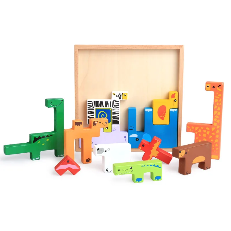 DIY Деревянные блоки животные 3D головоломка блок учебные материалы раннее образование натуральные деревянные игрушки для детей подарок на день рождения