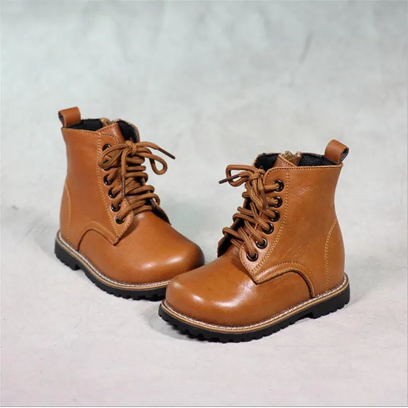 QGXSSHI/ г. Новая осенне-зимняя обувь для мальчиков и девочек ботинки из натуральной кожи детские зимние сапоги детские Нескользящие водонепроницаемые сапоги