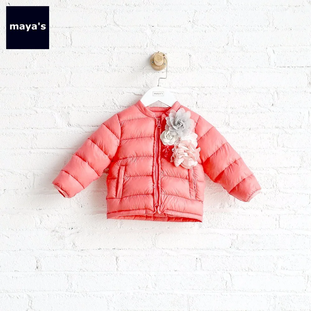 

Mayas Medal Patch Pink Solid Color Kid Winter Down Cotton Soft Breathable Jacket PTT/PET SUSTANS Down Toddler Warm Outwear 75167