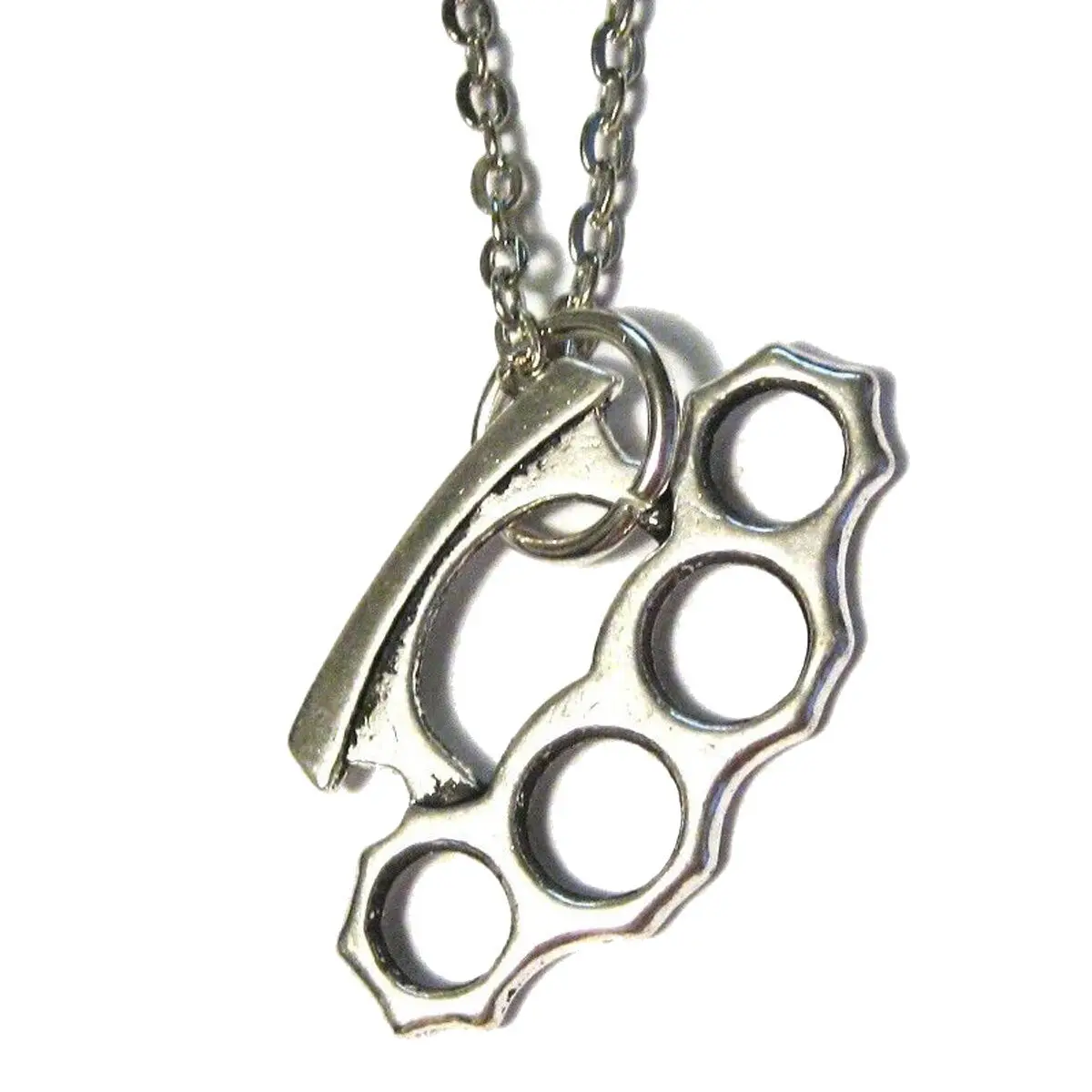 Brass Knuckles จี้เงิน Chain Link Charm สร้อยคอ 18 "punch nazis เงินจี้