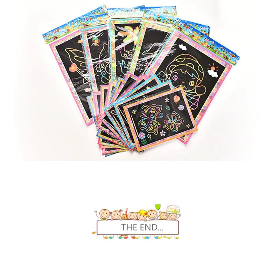 TOY121 8pcs 12.7* 17.2 Cm With Children's Drawing Stick Toys Color Scratch Painting Toys Scratch Art Paper Magic Painting Paper
