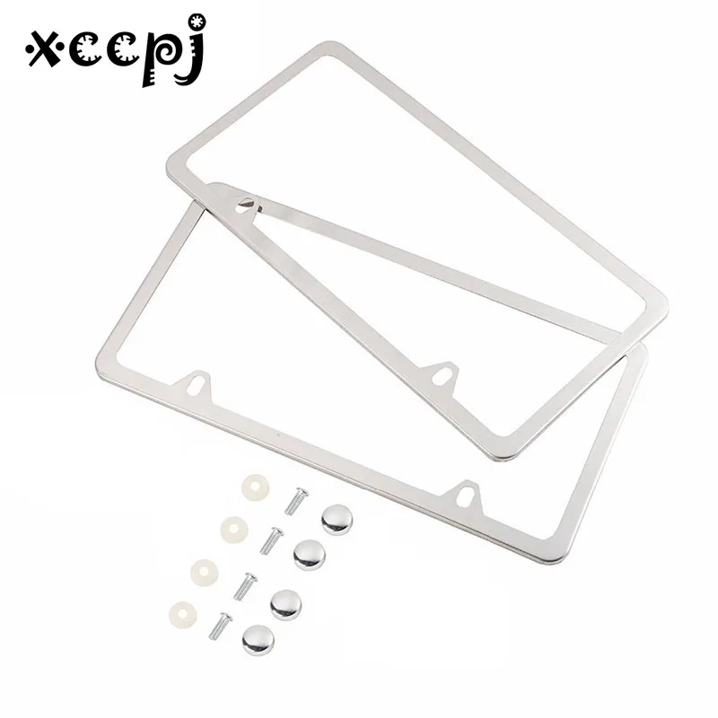 

1 Pcs Slim Bottom US Standard Polished Stainless Steel License Plate Frame, 21pcs Screw Caps Included(Chrome)