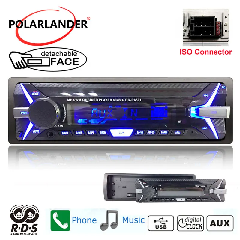 Автомагнитола 1 Din MP3-плеер со съемной панелью 12 В автомагнитола с RSD + Bluetooth FM USB