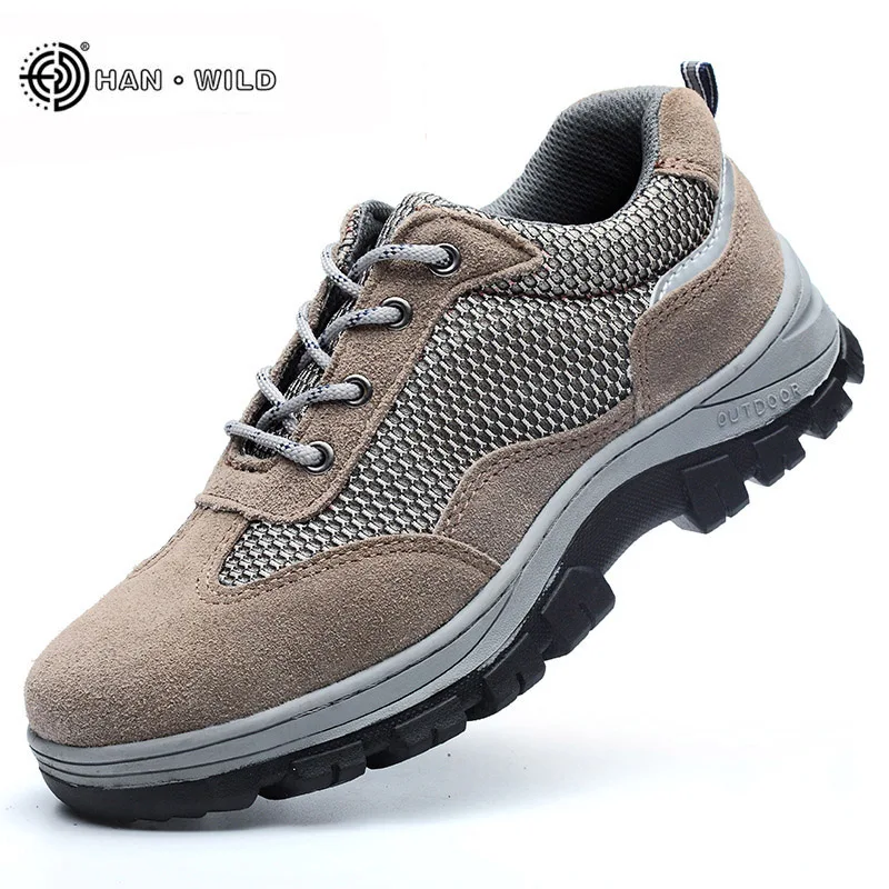 

Srping Autumn Work Safety Boots Men Steel Toe Breathable Genuine Leather Casual Shoes Puncture Proof Sneakers